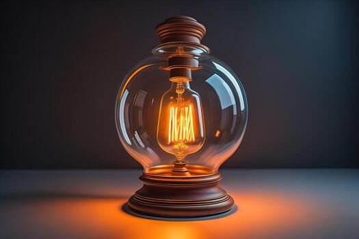Glowing glass light bulb on dark background. ai generative photo