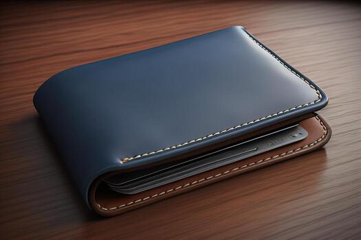 A leather wallet on a wooden background. ai generative photo