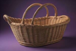 Empty wicker basket on a solid color background. ai generative photo