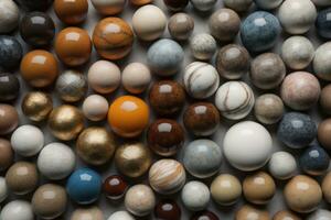 Colorful Variety of marbles as a background, top view, close up. ai generative photo