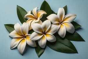 Beautiful white lilies on solid color background, closeup. Floral decor. ai generative photo