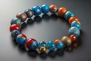 Jewelry Bracelet with precious stones on a gray background. Studio shot. ai generative photo