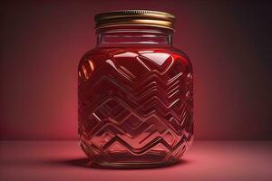 Glass vase with geometric pattern on dark background. Ai generative photo