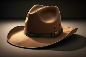 Cowboy hat on a wooden table. ai generative photo