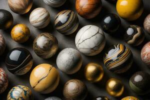 Colorful Variety of marbles as a background, top view, close up. ai generative photo