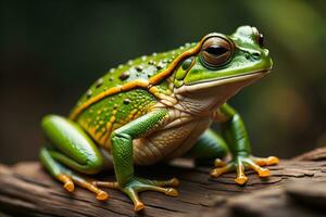 European tree frog, Hyla arborea isolated on solid colour background. ai generative photo