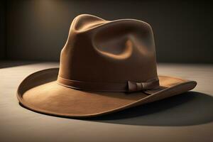 Cowboy hat on a wooden table. ai generative photo