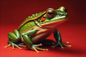 European tree frog, Hyla arborea isolated on solid colour background. ai generative photo