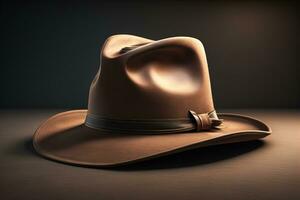 Cowboy hat on a wooden table. ai generative photo