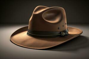 Cowboy hat on a wooden table. ai generative photo