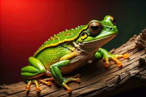 European tree frog, Hyla arborea isolated on solid colour background. ai generative photo