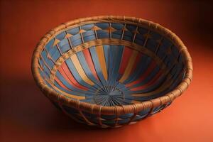 vacío mimbre cesta en un sólido color antecedentes. ai generativo foto