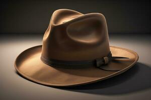 Cowboy hat on a wooden table. ai generative photo