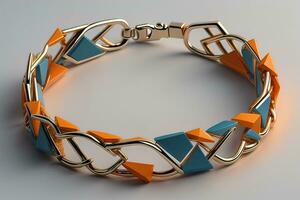 Jewelry Bracelet with precious stones on a gray background. Studio shot. ai generative photo