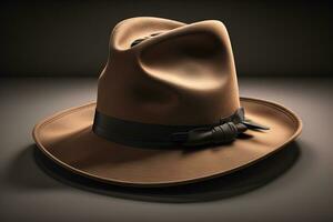 Cowboy hat on a wooden table. ai generative photo