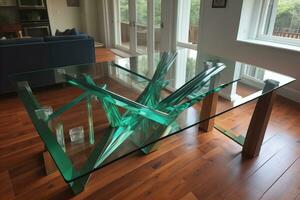 Interior of a living room with a glass table. ai generative photo