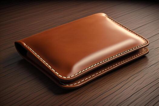 A leather wallet on a wooden background. ai generative photo