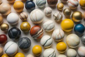 Colorful Variety of marbles as a background, top view, close up. ai generative photo