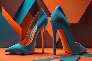 High heel women shoes on a solid colour background. ai generative photo