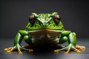 European tree frog, Hyla arborea isolated on solid colour background. ai generative photo