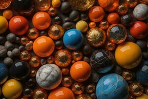 Colorful Variety of marbles as a background, top view, close up. ai generative photo