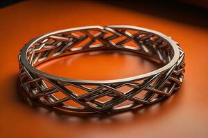 Jewelry Bracelet with precious stones on a gray background. Studio shot. ai generative photo