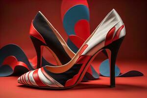 High heel women shoes on a solid colour background. ai generative photo