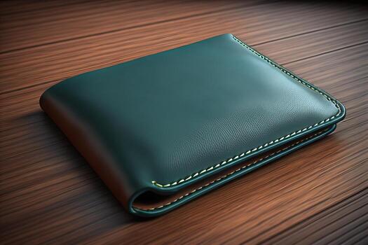 A leather wallet on a wooden background. ai generative photo