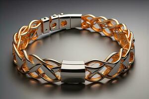 Jewelry Bracelet with precious stones on a gray background. Studio shot. ai generative photo