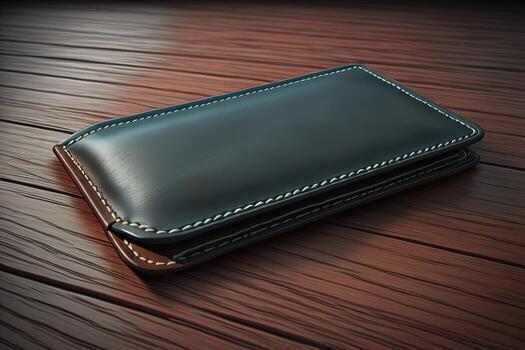 A leather wallet on a wooden background. ai generative photo