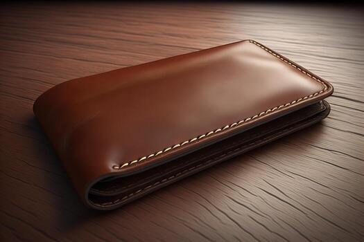 A leather wallet on a wooden background. ai generative photo