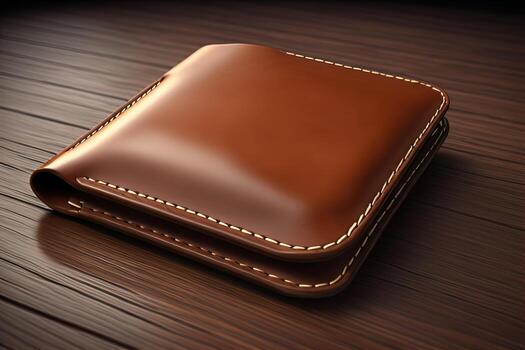 A leather wallet on a wooden background. ai generative photo