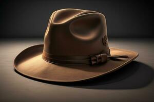 Cowboy hat on a wooden table. ai generative photo