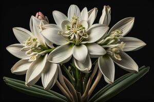 Beautiful white lilies on solid color background, closeup. Floral decor. ai generative photo