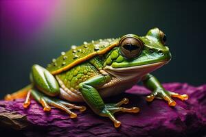 European tree frog, Hyla arborea isolated on solid colour background. ai generative photo