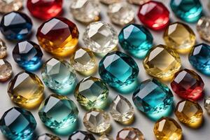 Colorful gemstones on black wooden table, close-up. ai generative photo