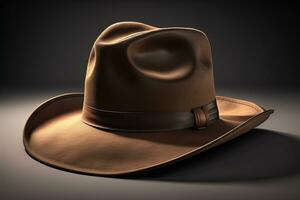 Cowboy hat on a wooden table. ai generative photo