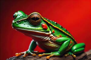 European tree frog, Hyla arborea isolated on solid colour background. ai generative photo