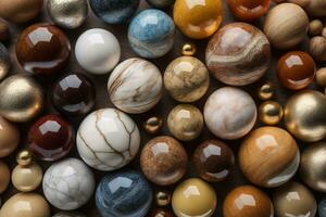 Colorful Variety of marbles as a background, top view, close up. ai generative photo