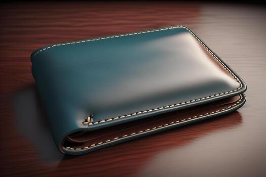 A leather wallet on a wooden background. ai generative photo