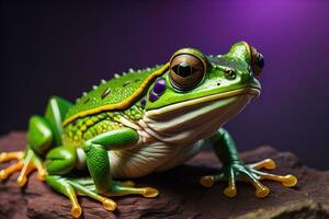 European tree frog, Hyla arborea isolated on solid colour background. ai generative photo