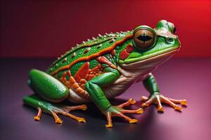 European tree frog, Hyla arborea isolated on solid colour background. ai generative photo