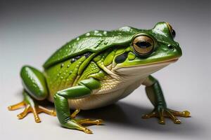 European tree frog, Hyla arborea isolated on solid colour background. ai generative photo