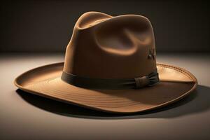 Cowboy hat on a wooden table. ai generative photo