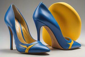 High heel women shoes on a solid colour background. ai generative photo