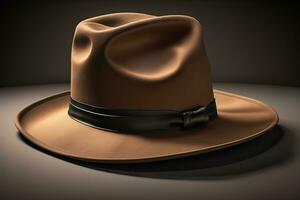 Cowboy hat on a wooden table. ai generative photo