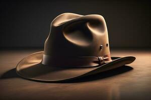 Cowboy hat on a wooden table. ai generative photo