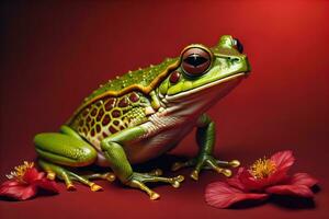 European tree frog, Hyla arborea isolated on solid colour background. ai generative photo