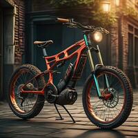 Modern orange mountain bike. ai generative photo