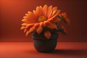 Flowers in a pot on a solid color background. ai generative photo